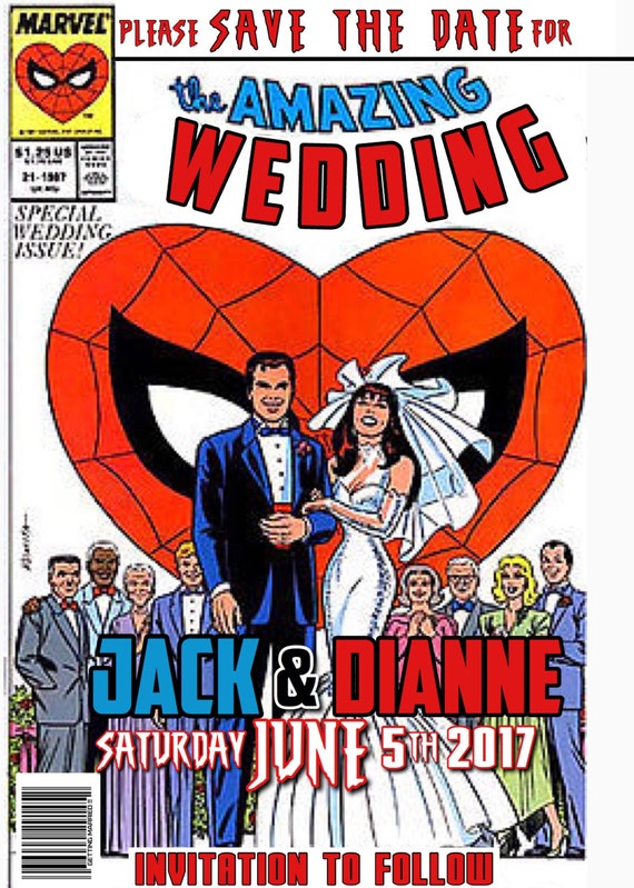 Comic Book Wedding Save Date Spiderman by TheeWowShop on Etsy