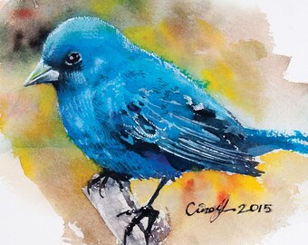 Items similar to WINTER DISCOUNT - Blue Bird watercolor art painting ...