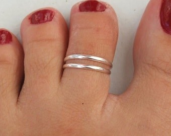 Silver Toe Ring, Silver Knuckle Ring, Silver Adjustable Ring, Two Bands Ring, Double Band Ring, Double Lines Ring, Two Lines Ring