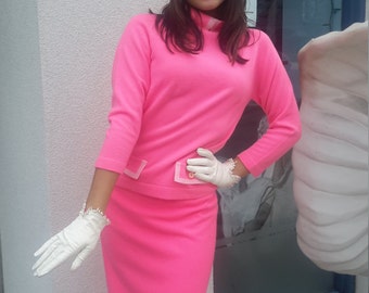 Vintage 1960 Mad Men Neon pink skirt and shirt FREE SHIPPING from RCMooreVintage
