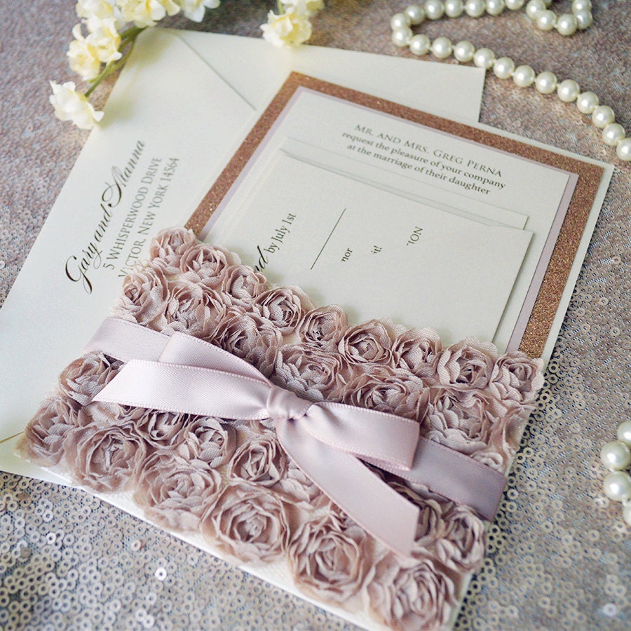 ALANNA- Rosette Lace Wedding Invitation - Lace Pocket ...