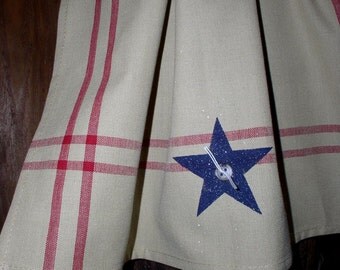 Americana Tea Towel Navy Star Red Stripes Tea Towel Tea Stained Cotton Tea Towel 20" x 25" Navy Barn Star