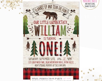 Lumberjack Birthday Invitation Lumberjack 1st Birthday Invitation Lumberjack Red Buffalo Plaid Birthday Invitation Lumberjack Bear Party