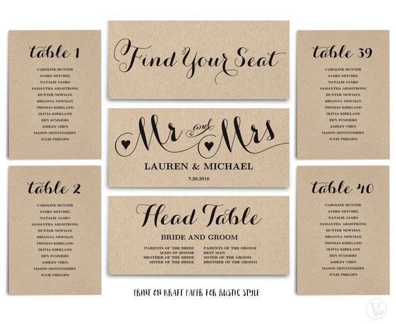 Wedding Seating Chart template Header Signs and Table Signs