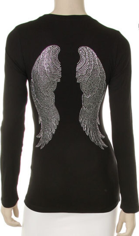 Angel Wings Silver Rhinestone Iron on Shirt by HyperionApparel