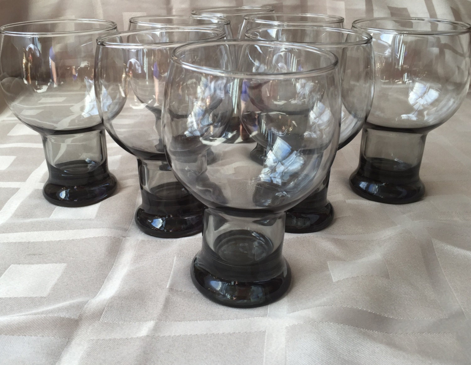 Set Of 8 Smoke Gray Drinking Glasses Vintage Glasses