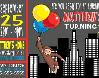 Custom Curious George Invitation Print at Home Digital File