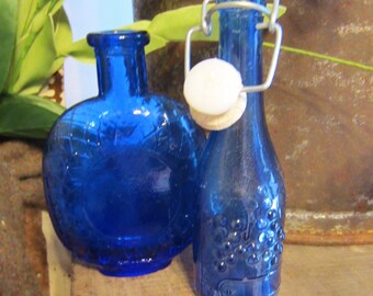 Vintage Blue Bottles - Set of Two