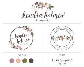 Wreath flower logo custom logo design premade logo package watermark photography logo branding package elegant logo floral logo