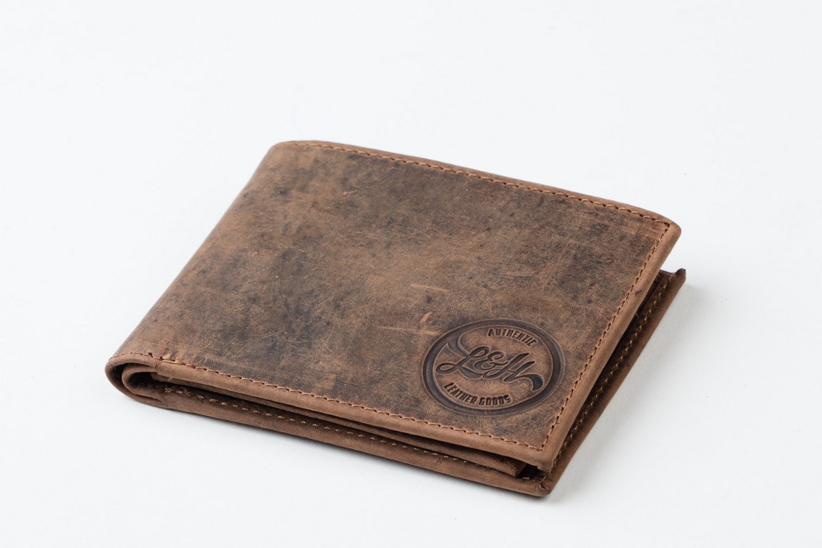 MENS WALLET with COIN pocket holder tan leather / gents