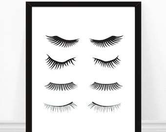 Eyelashes print - Makeup Art Print- Bathroom Art - Fashion Print - Minimalist Eyelashes - Powder Room Decor