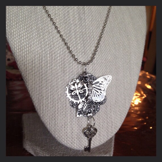 Silver Collage Necklace by MarlenesCraftHouse on Etsy