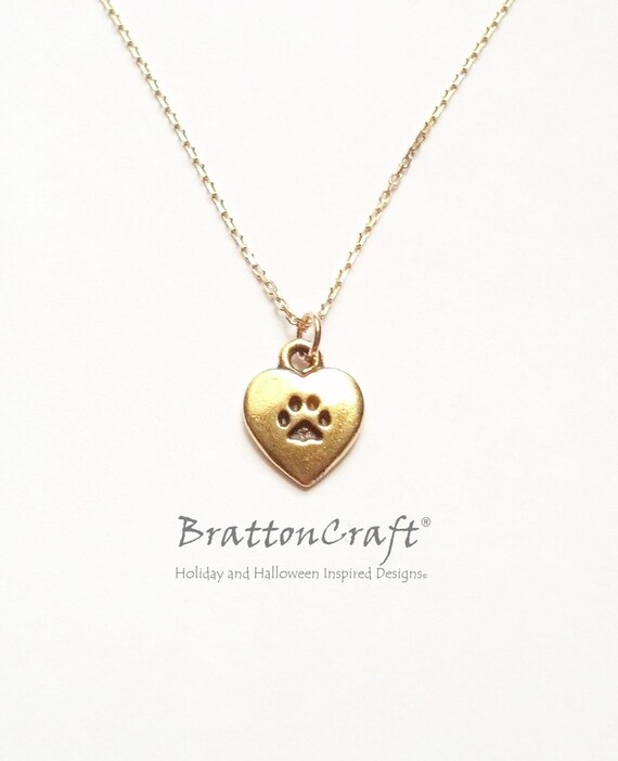 Gold Cat Paw Heart Necklace Cat Heart Necklace by BrattonCraft