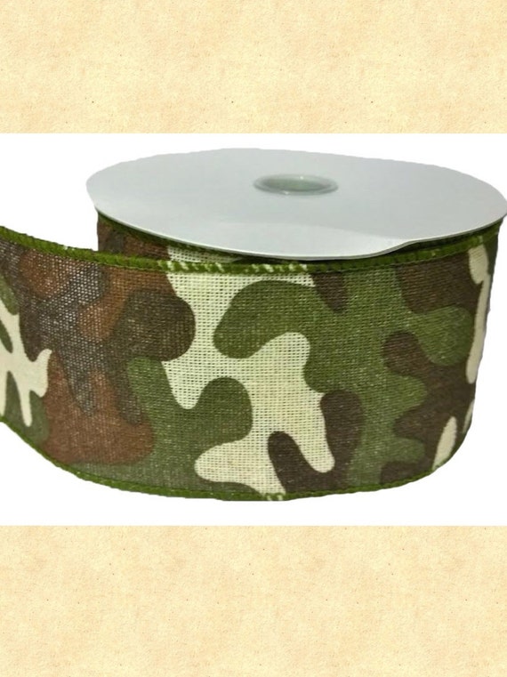 Camouflage Ribbon Wired Burlap 2.5 10 Yards Green Camo