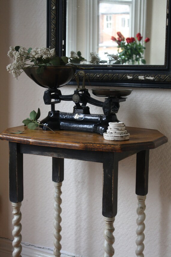 Upcycled Vintage Oak Side Table with Barleytwist Legs