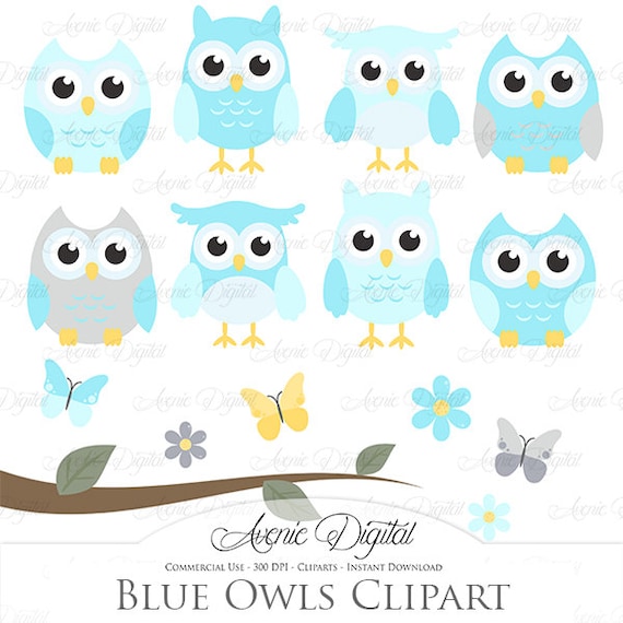Blue Owl Clipart. Scrapbooking printables Baby owls clip art