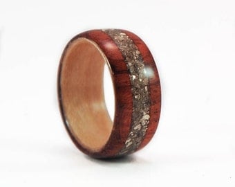 Wood Ring, Hybrid Bubinga Ring | Vintage Silver Glass Inlay |Women's Wood Ring | Womens Band | Wood Engagement Ring | Wooden Wedding Rings