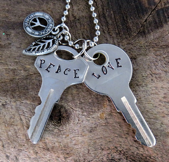 Key Necklace Engraved Keys Hand Stamped Key Jewelry