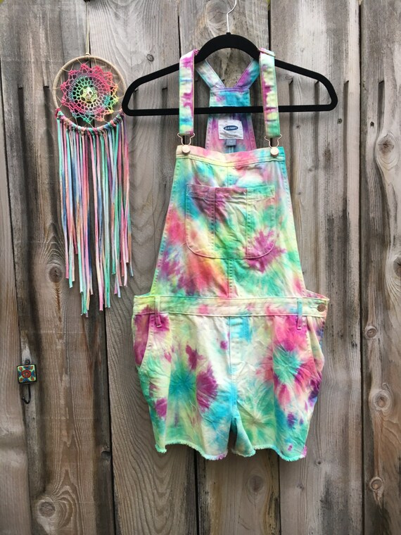 Colorful Unique TieDye OverallsSize by KDsDreamcatchers on Etsy