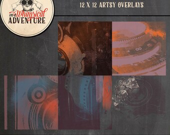 Digital scrapbook elements, page overlays, vintage camera, paper making tools, art journaling and card making, 12x12 artsy overlays