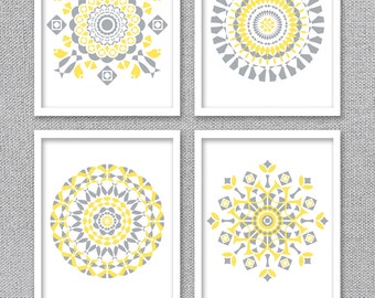 Printable Art, Mandala Art, Gray and Yellow Wall Art, Printable Wall Art, Instant Download Art, Digital Prints, Mandala Prints, Tribal Art