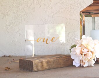 Table Numbers - Wedding Table Numbers - Acrylic Table Numbers - Glass Table Numbers - Acrylic and Wood Table Numbers - Set of 14 Numbers