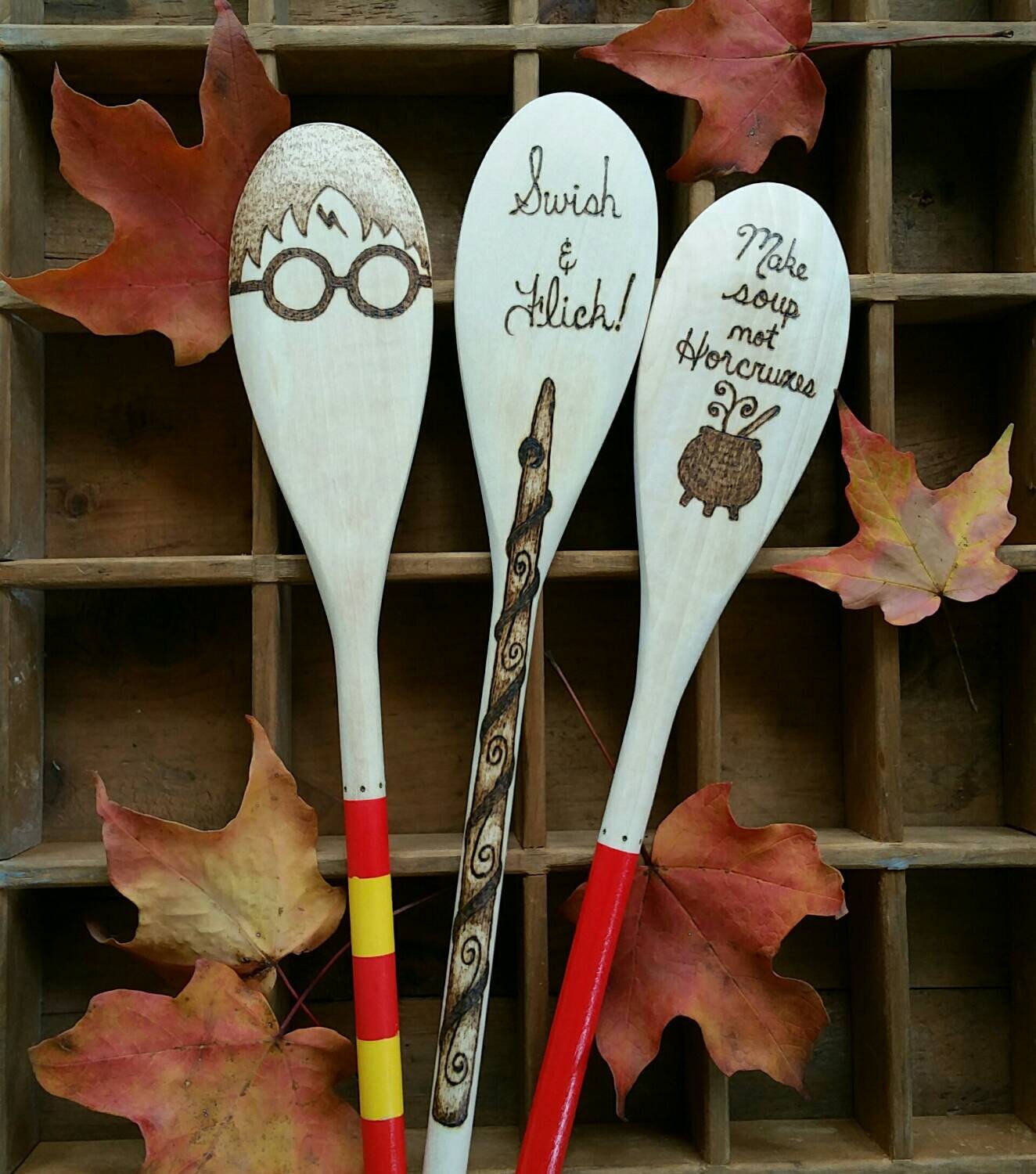 Harry Potter Spoon Set Wood Burned Spoons by IndigoSpoons on Etsy