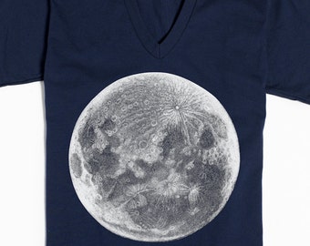 Moon T-shirt - Moon Shirt V-neck - Screen Print Shirt - Gift for Women - V-neck T-shirt - Graphic Tee - Moonstruck