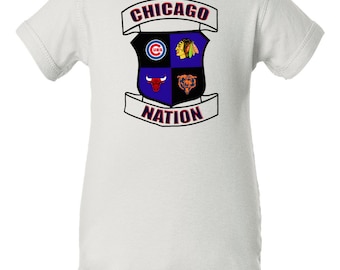 Chicago Nation Baby Bodysuit, Chicago Sports Mashup Baby Bodysuit, Cubs Baby, Blackhawks Baby, Bulls Baby, Chicago Bears Baby Clothes
