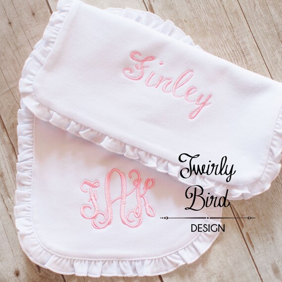 Girl Bib and Burp Cloth Set Monogram Girl Bibs by TwirlyBirdDesign