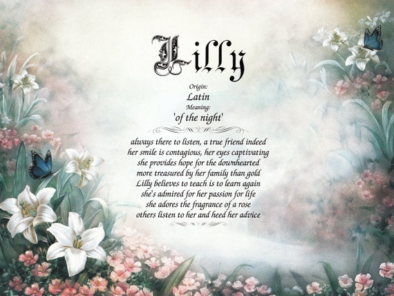 Personalized First Name Meaning Custom Print Lilly