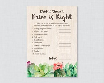 Succulent Bridal Shower Price is Right Game - Printable Rustic Bridal Shower Price is Right - Trendy Green Cactus Bridal Shower 0025