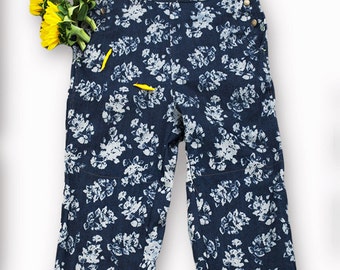 Denim Overalls: Lily Print Denim, Khaki Denim and Solid Indigo Denim.