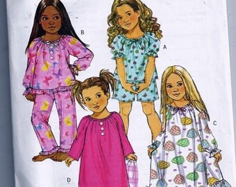 Children's Girls' Top, Shorts, Pants and Gown Pattern - Patron de haut, short, pantalon et chemise de nuit- Butterick no B4910