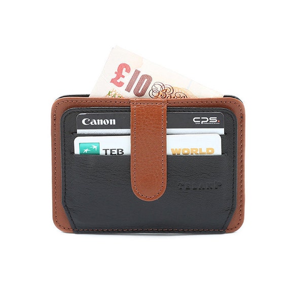 Leather Card Holder Black and Tan Fedex Express by NorthAzure