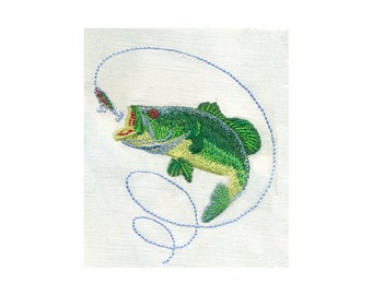 3.5"T BASS Fish and Lure - Fishing Outdoor Sports Embroidery Design - Instant Digital Download