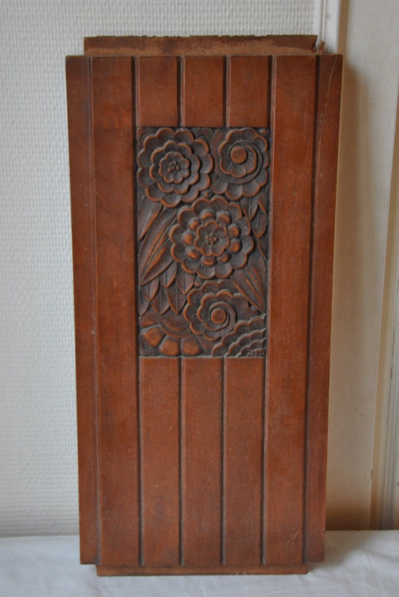 1930s Art Deco Carved Wood Panel Wooden Panel Antique hand