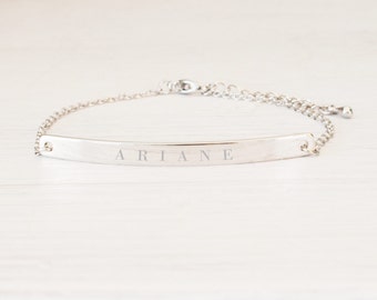 Personalized Silver Skinny Bar Date Bracelets, Engraved Nameplate custom name bracelet, Valentines Day Gift, Mother, Bridesmaids, Wedding