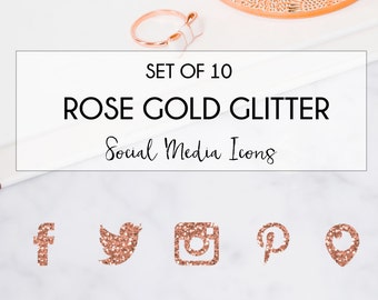 Rose Gold Glitter Social Media Icons, Blog Social Icons, Custom Blog Icons