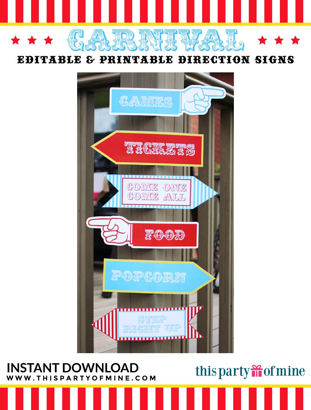 Carnival Circus Party Signs Direction Signs Printable