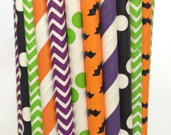 2.85 US Shipping -Halloween Paper Straws- Halloween Straws - Cake Pop Sticks - Drinking Straws - Orange and Black