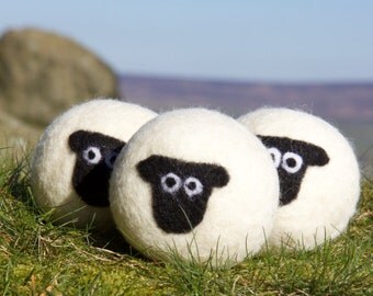 Wool dryer balls, pack of 3 Suffolk sheep felted laundry balls, reusable, chemical free laundry, natural fabric softener