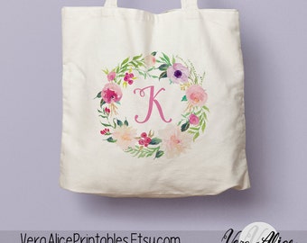 Personalized Natural Canvas Tote, Floral Tote, Custom Tote Bag, Monogram Tote, Bridesmaid Gift, Tote Bag Gift, Floral Bag, Flower Beige Tote