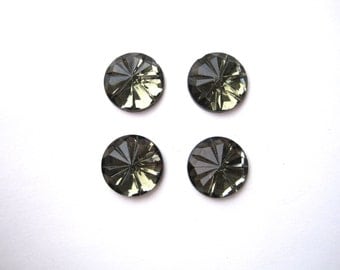 Vintage NOS Round Cabochons Olive Faceted Glass 15mm Round Cabochon (Qty 6) foil back cabochons
