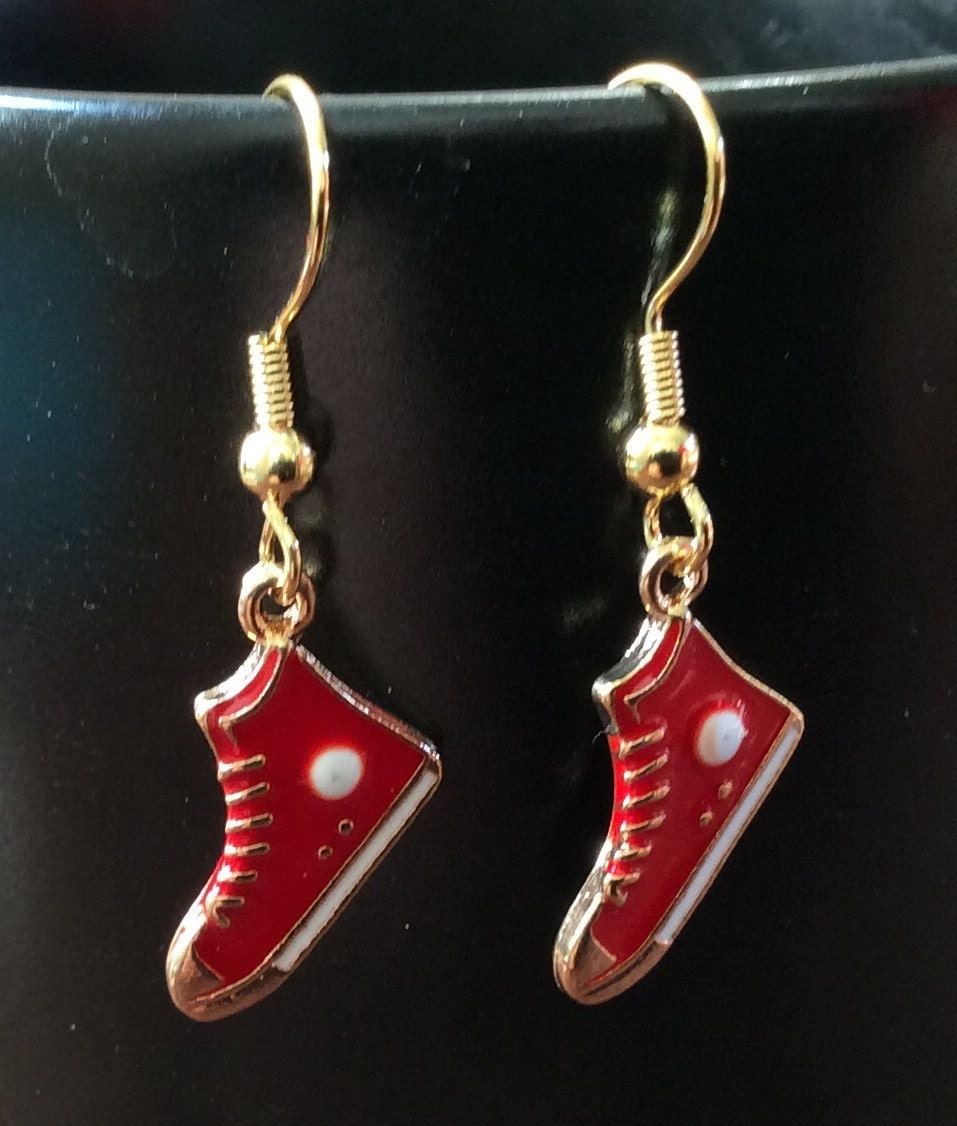 Converse earrings. Tennis shoe earrings. Red shoe earrings.