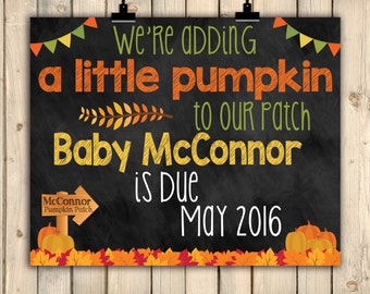Fall Pregnancy Announcement Chalkboard Poster, Adding Pumpkin to Our Patch, Pumpkin Pregnancy Announcement, October Autumn Pregnancy DIGITAL