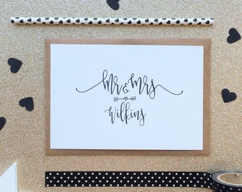 Personalised Wedding Card - Personalised Engagement Card - Mr and Mrs - Anniversary Card - Couples Card - Black and White Script Calligraphy