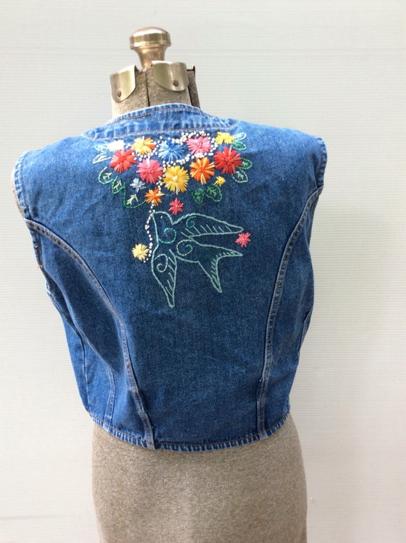 embroidered denim vest floral embroidered by savingmyvintageheart