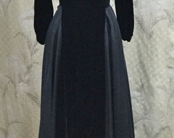 Stunning Black Velvet Evening Gown With Velvet Jacket, Black Ball Gown
