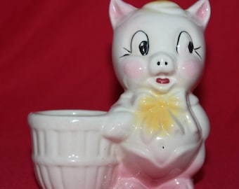 Vintage Porky Pig Planter Glazed Ceramic 1950's